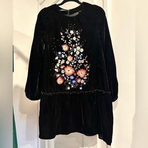 Vintage Velvet Embroidered Floral Dress